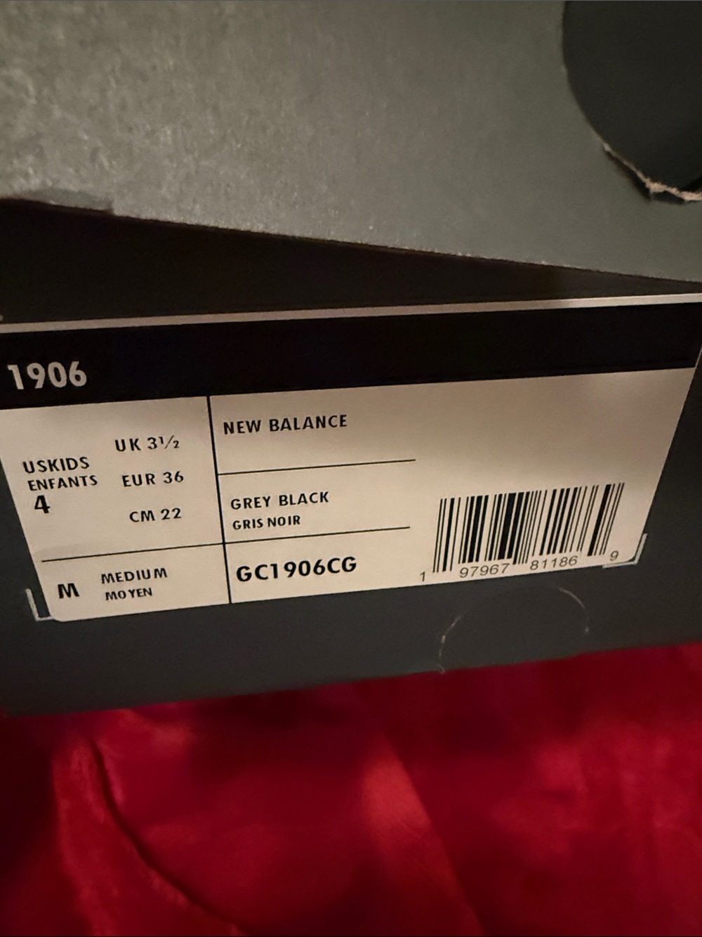 New Balance Grey & Black Shoe Box Label
